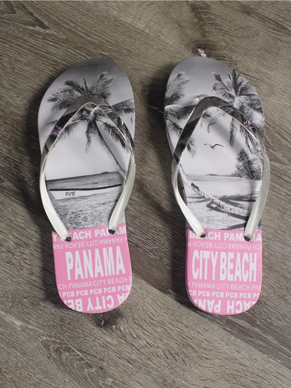 City Beach Panama Pink & Black Palm Print Flip Flops